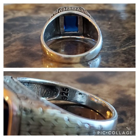 Genuine 4ct Multi-faceted Blue Sapphire Ring Size 10 - Picture 6 of 8